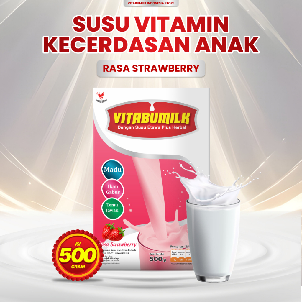 

VITABUMILK 500 gram | Rasa Stroberi - Susu Vitamin Otak dan Kecerdasan Anak | Susu Kambing Etawa Plus Herbal Madu Ikan Gabus dan Temulawak