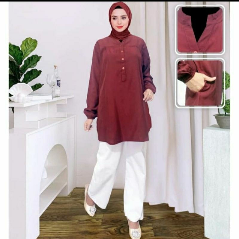 BLOUSE VISCOSE POLOS JUMBO WARNA MAROON