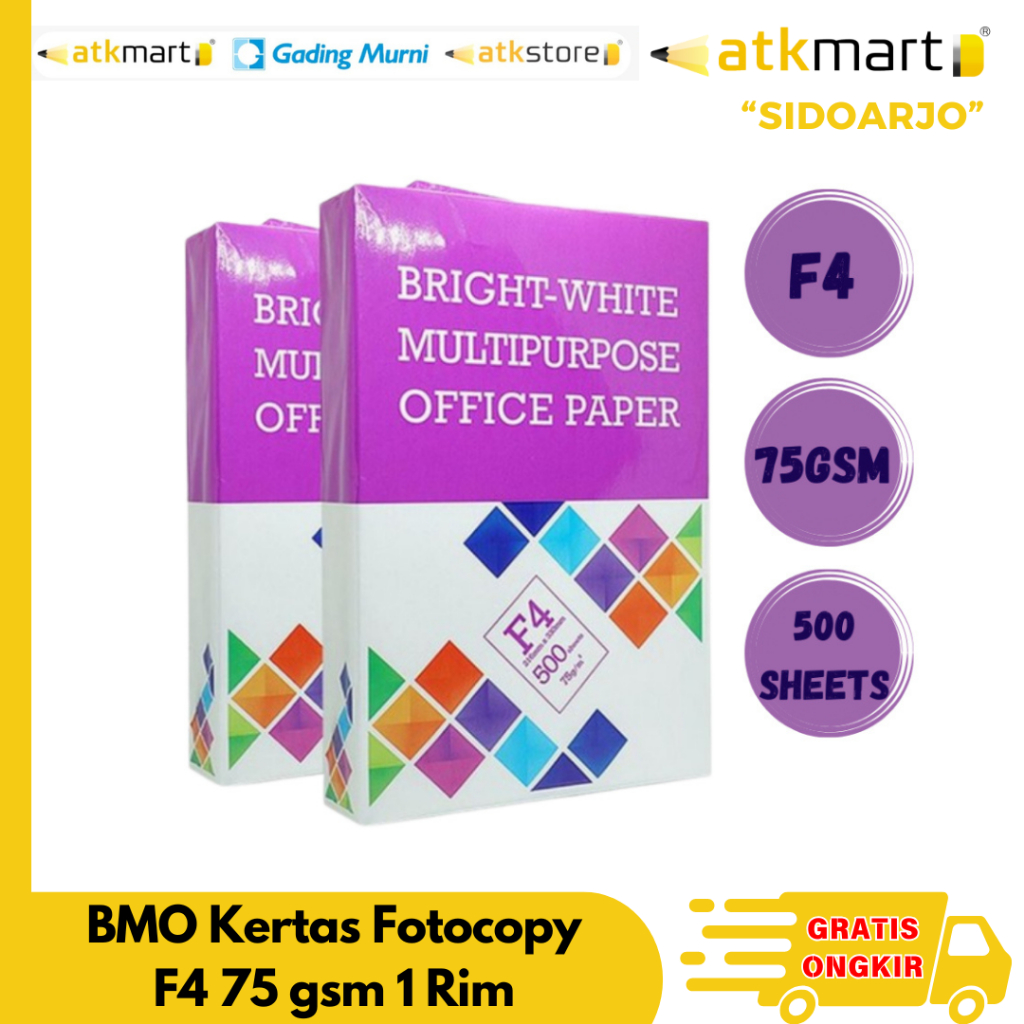 

(Bisa instant) BMO Kertas HVS F4 75 Gsm kertas fotocopy - 1 rim 500 lembar