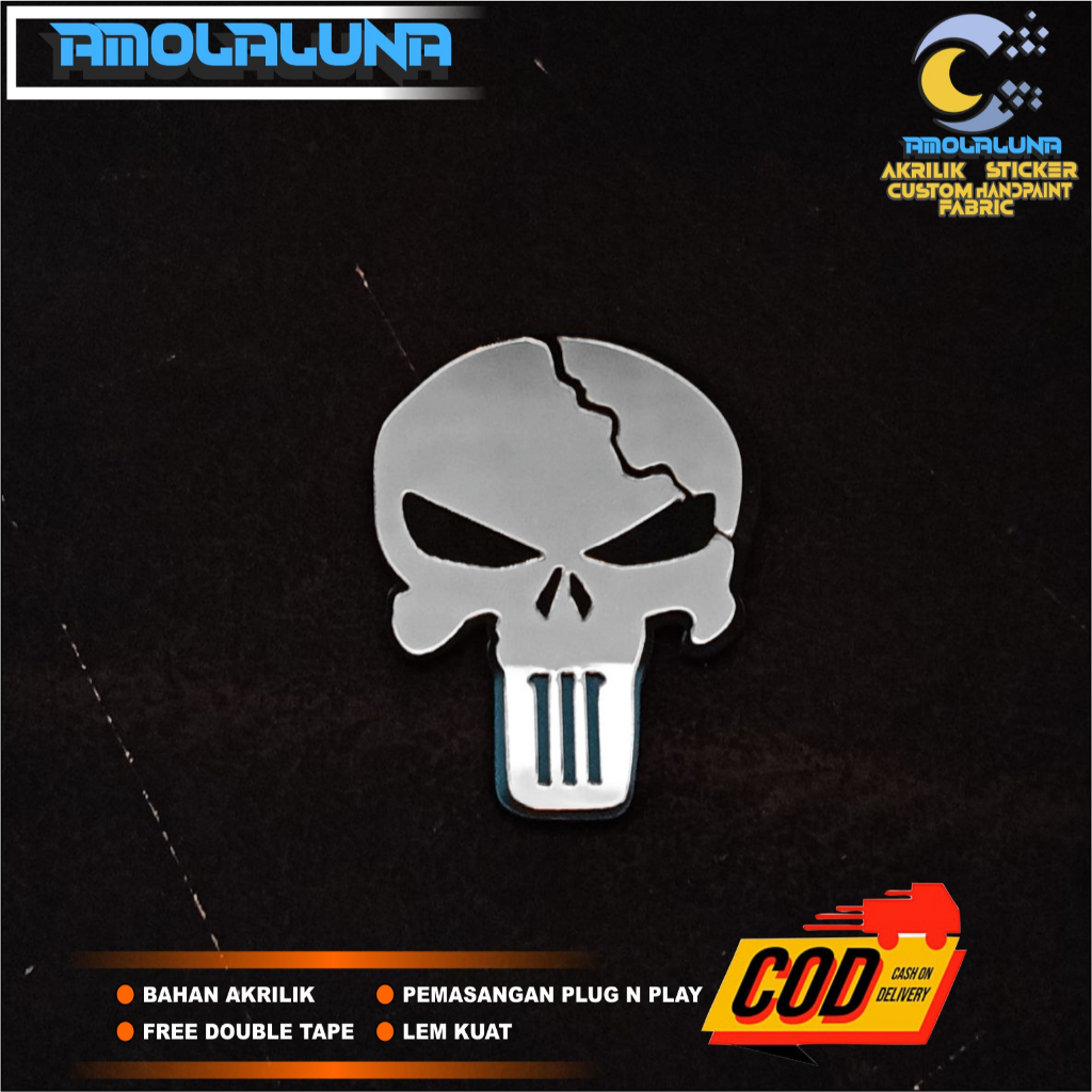 EMBLEM SKULL PUNISHER LOGO SKULL PUNISHER EMBLEM LOGO 3D TIMBUL EMBLEM MOBIL EMBLEM MOTOR SKULL PUNI