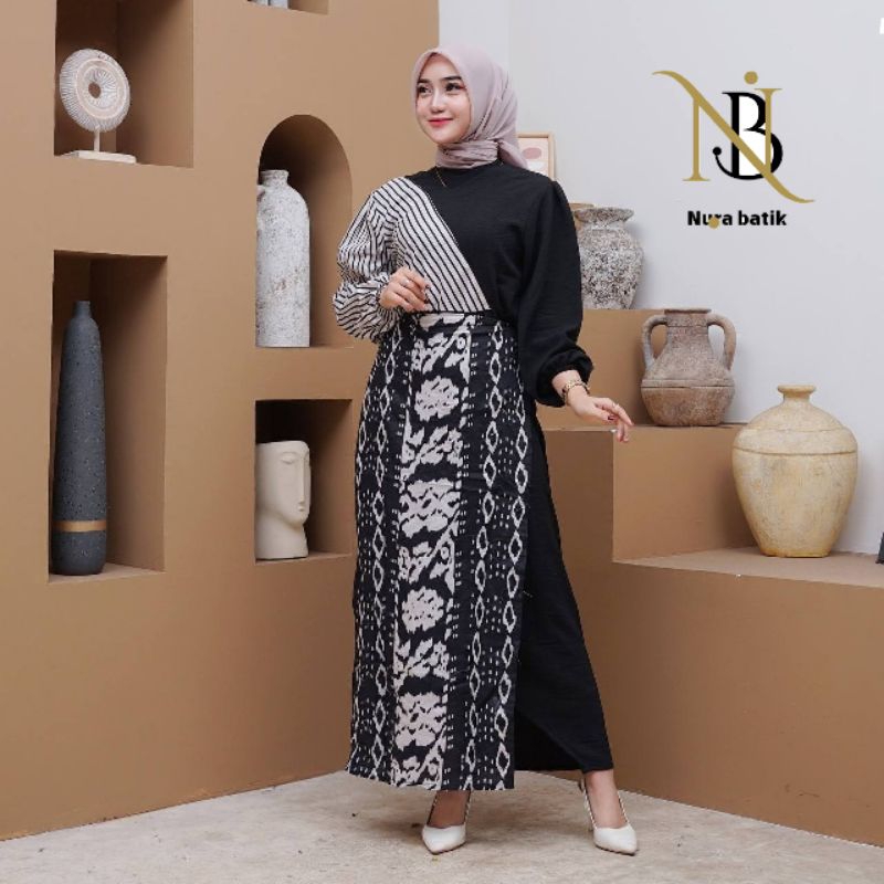 DressTenun Wanita Kondangan Motif Etnik Gamis Muslimah