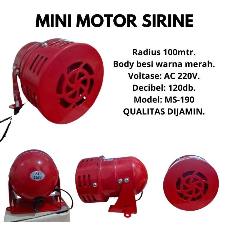 Mini Motor Sirine Siren Alarm  MS-190 220 V AC / Sirine motor alarm