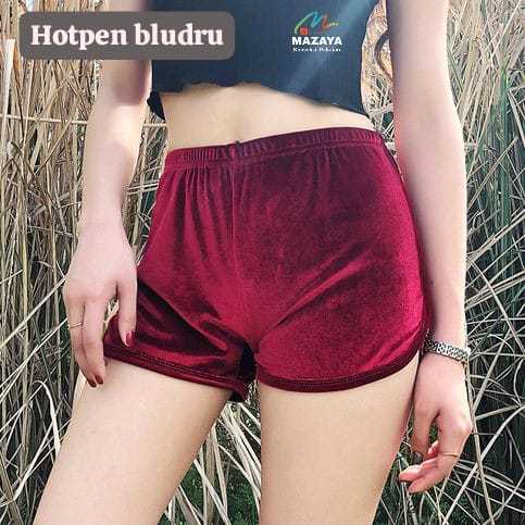 Hotpen Bludru Velvet Celana Pendek Korea Wanita Santai Hot pants - polos