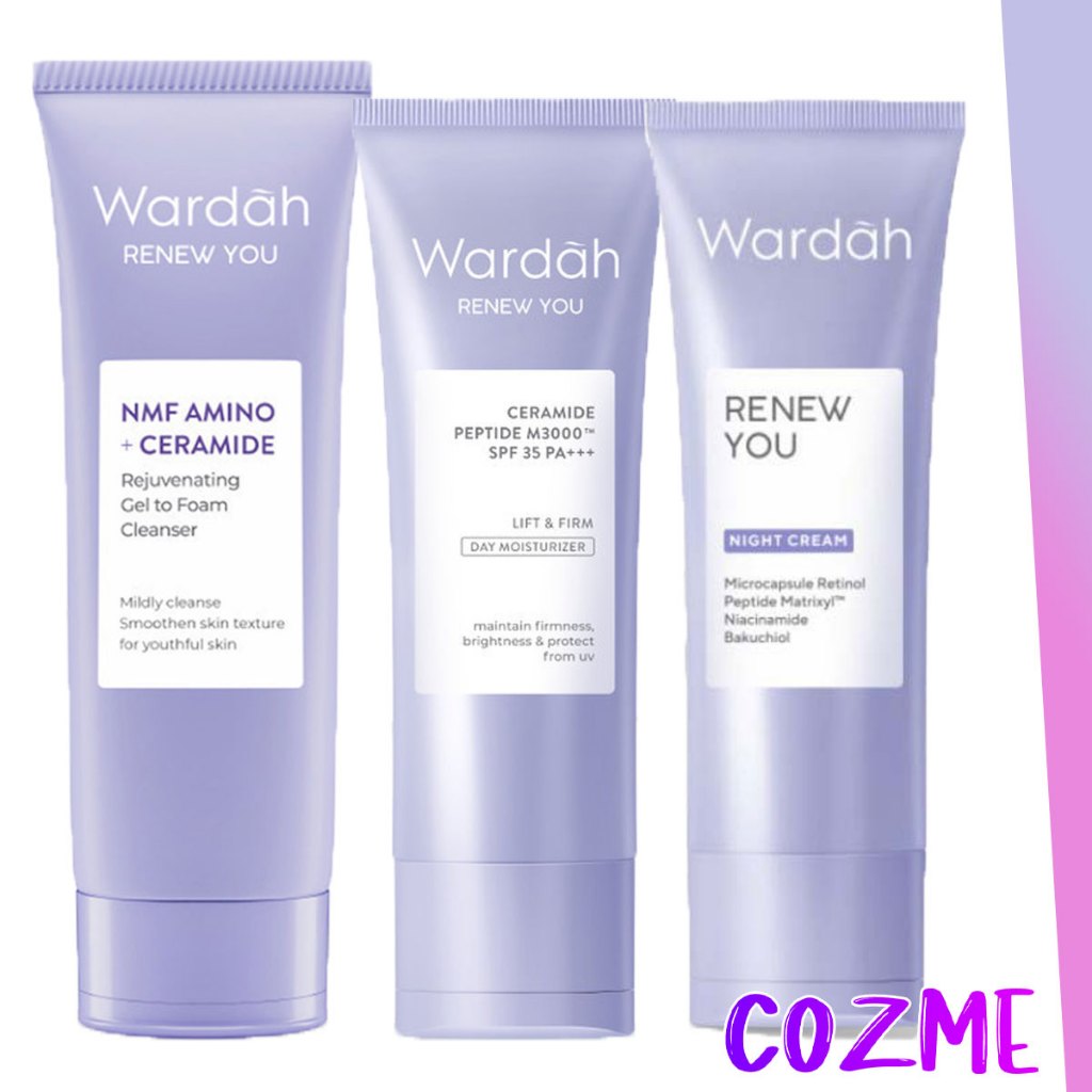 [3 PCS] WARDAH Renew You Anti Aging Day Moist Tube || Night Cream Tube || Facial Wash 100mL