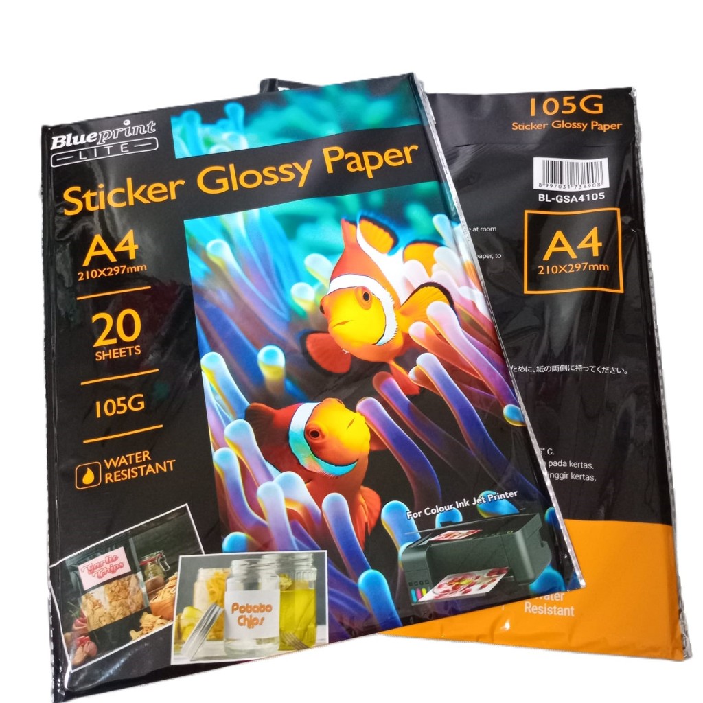 

Ay00! Sticker Glossy Paper BluePrint Lite A4 105gsm 20sheets Water Resistant Kertas Stiker Putih