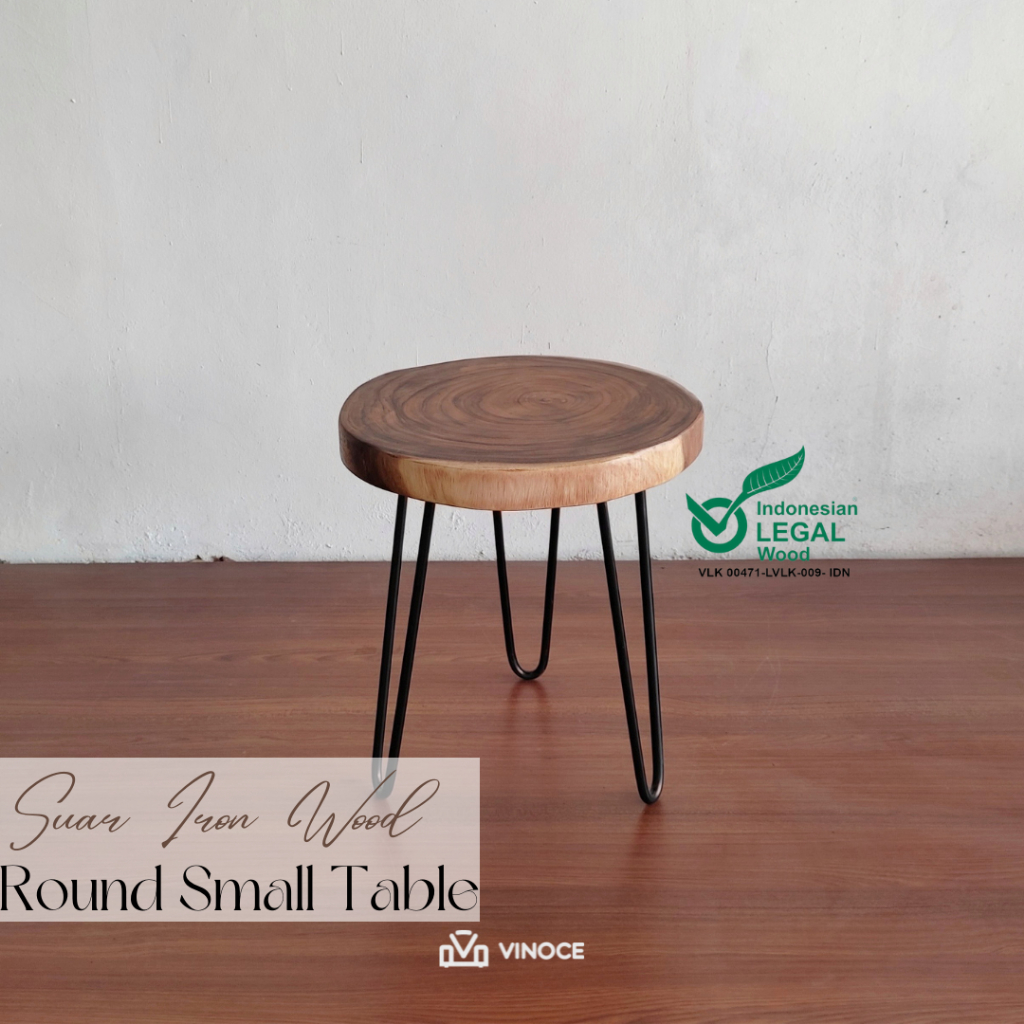 [VINOCE] Meja Industrial Kaki Besi Kayu Trembesi Ukuran 40x40x45 cm