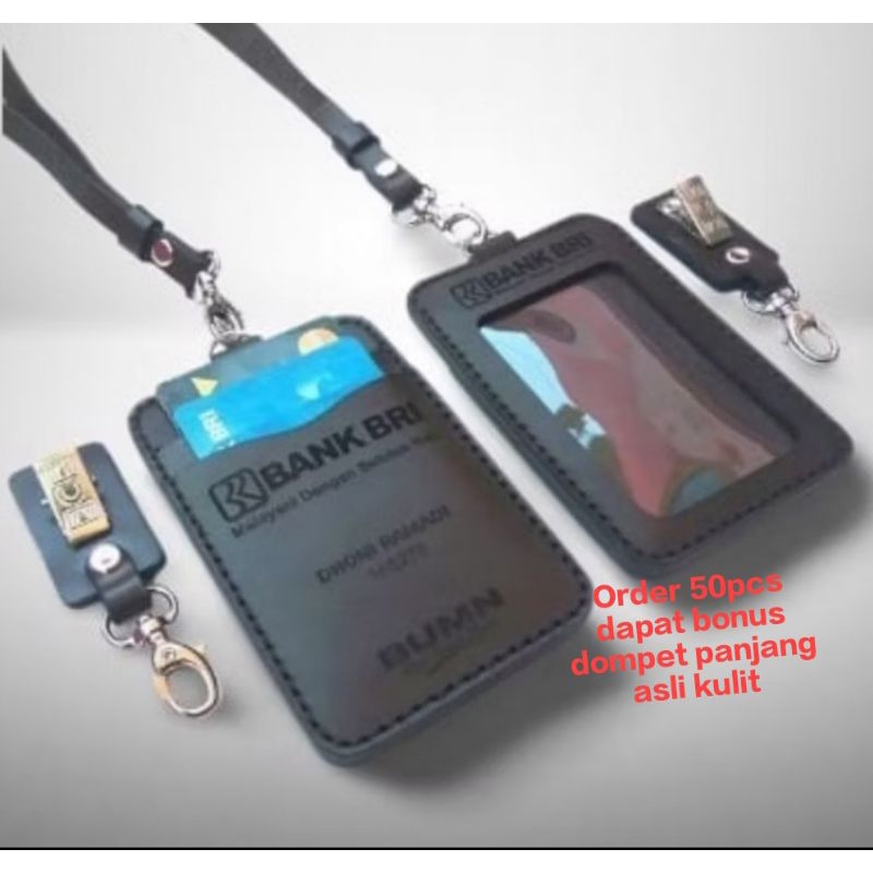 

Dompet id card kulit sapi asli hitam custom nama dan logo / id card / name tag