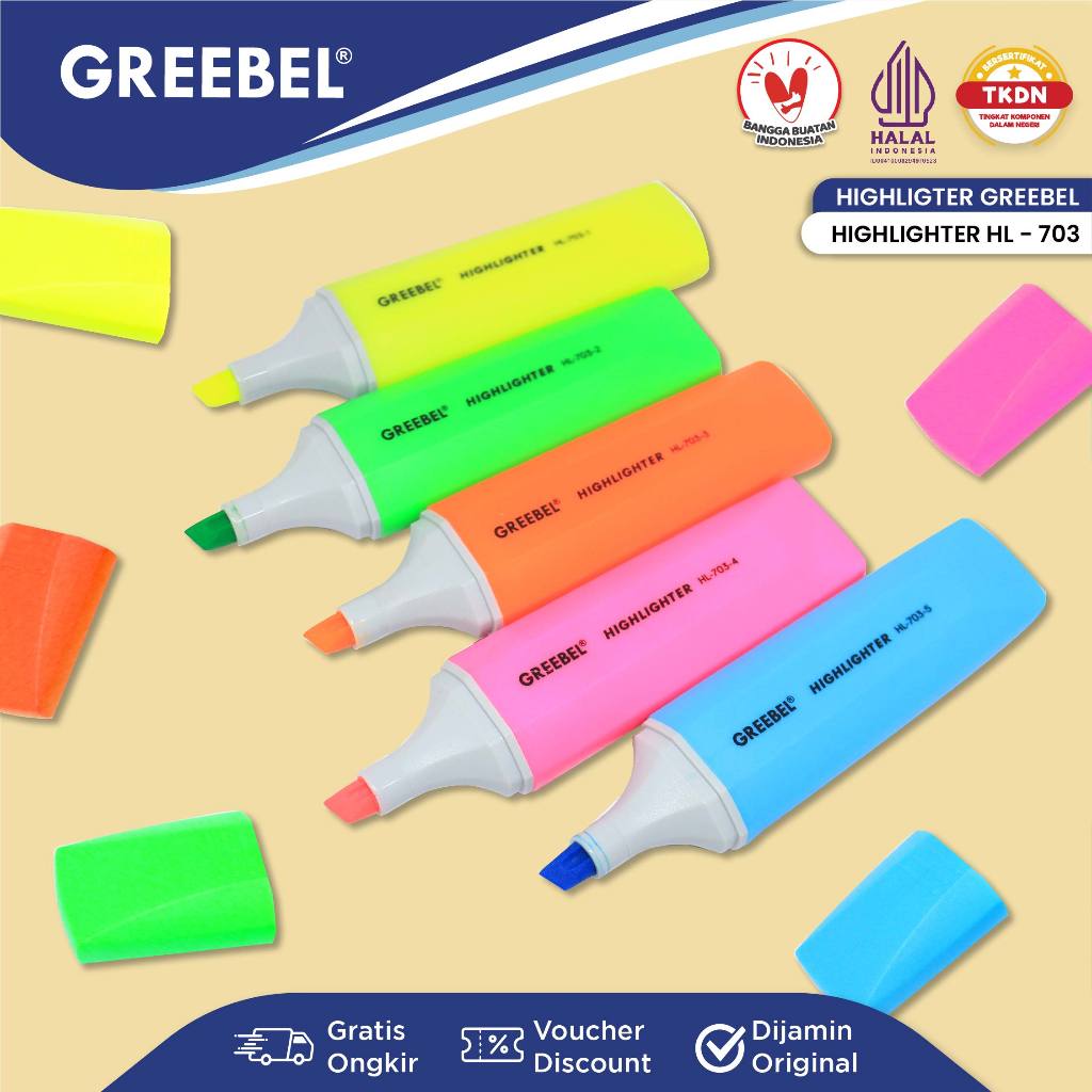 

GREEBEL Highlighter HL-703 Colors / Stabilo Greebel / Stabilo Pastel / Spidol Penanda