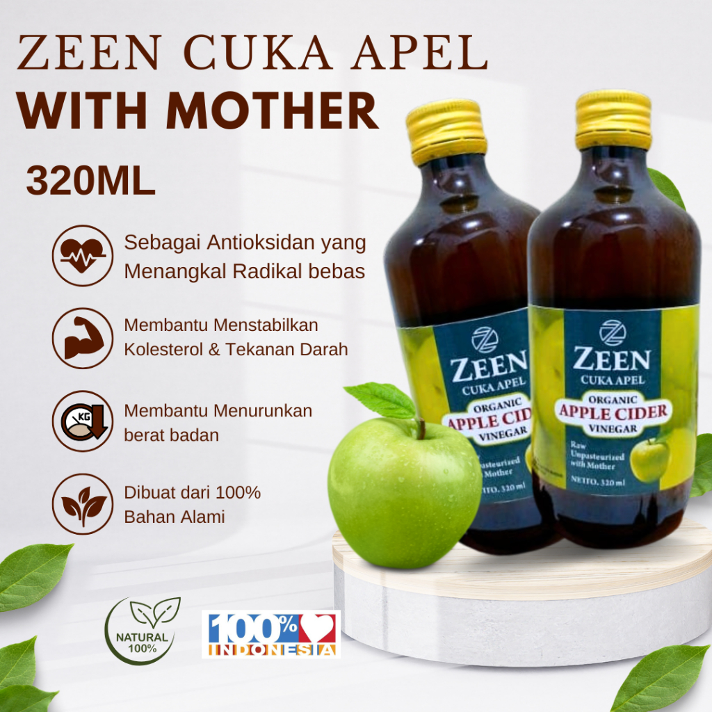 

ZEEN CUKA APEL Cuka Apel 320 ML Apple Cider Vinegar With Mother Cuka Apel Murni 100% Cuka Obat Diabetes Cuka Apel BPOM