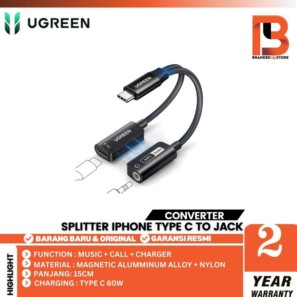 UGREEN Converter Splitter Iphone Type C To Jack 3.5mm DAC Open MIC
