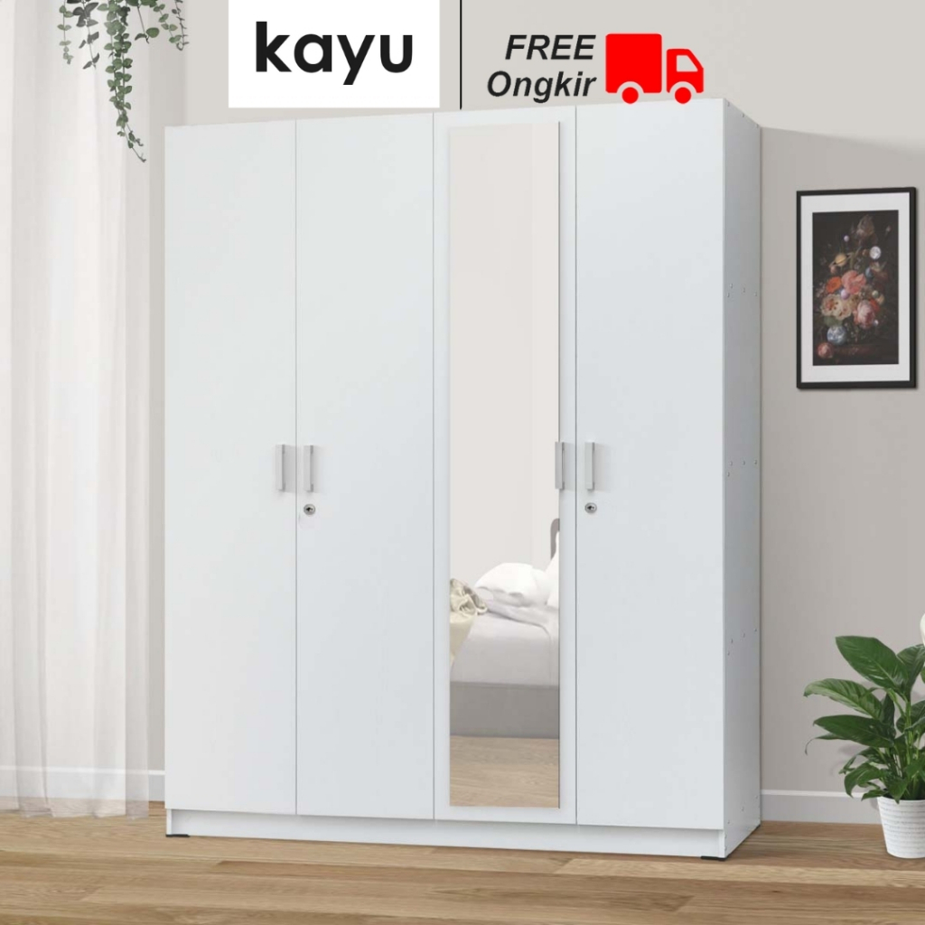 KAYU Madison - Lemari Pakaian Putih Wardrobe 4 Pintu Jumbo Modern Minimalis