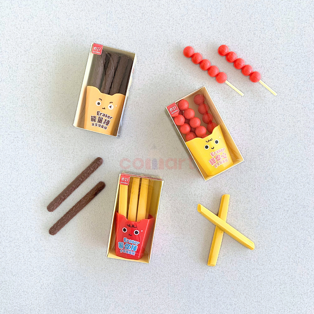 

1 Pcs Penghapus Street Food Qihao 86 Sensory French fries - Churros - Tanghulu - Fancy Eraser - Collectible Eraser - Setip Koleksi