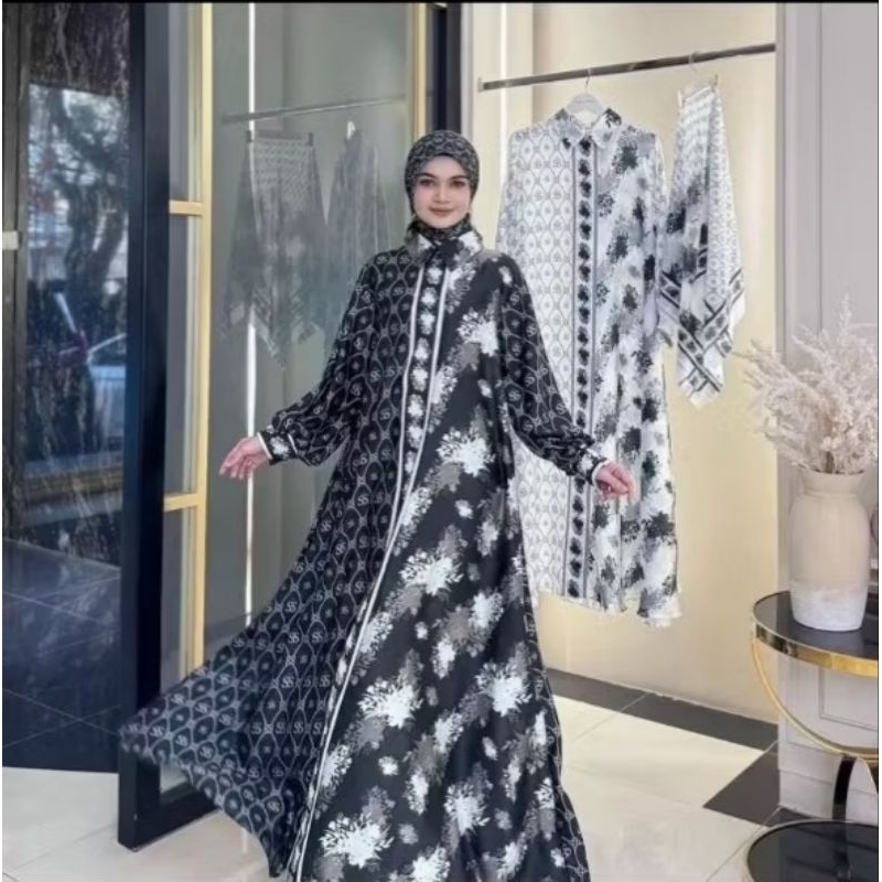Gamis Set Hijab monogram SS ORI Shellasaukia