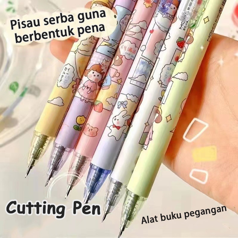

✨COD 1pcs Cutter stiker pena/pisau utilitas berbentuk pena/pemotong pulpen retractable handmade portable desain kartun kreatif/cutter pen stiker/pemotong seni pena tekan/pulpen pisau pencil knifes cutte/pena pisau stiker -MG-MG