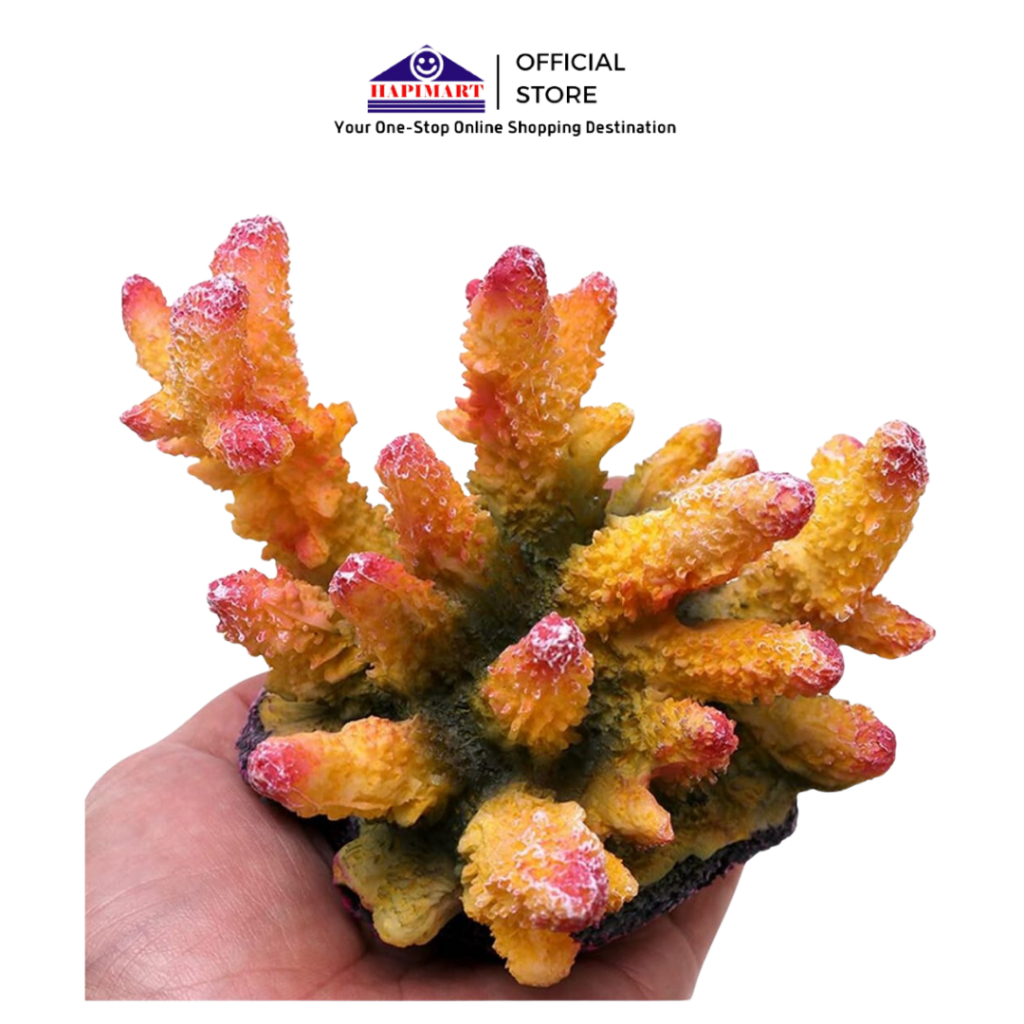 Hiasan Aquarium Terumbu Karang Kuning Merah Ornamen Karang Buatan Aquarium Dekorasi Aquarium