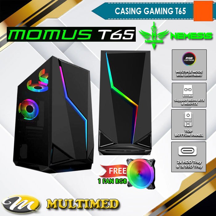 PC CASE / CASING PC GAMING NYK NEMESIS T65 MOMUS FREE 1 FAN CASE