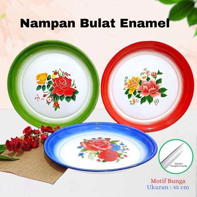 Nampan Bulat Jadul Enamel uk 45cm / Nampan Stainless Enamel Kembang 45cm / Nampan Jadul / Nampan Vin