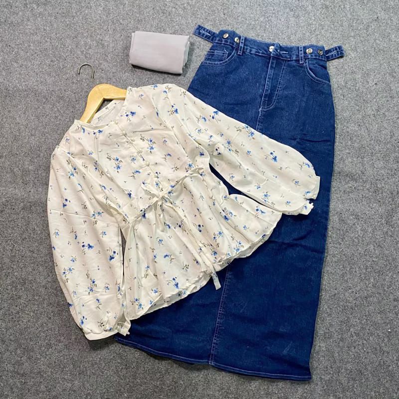 PAKET OOTD / CELINE ONE SET ( BLOUSE+HIJAB+ROK JEANS )
