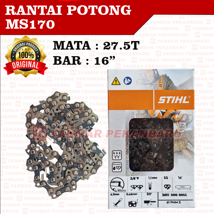 MS170 MS180 Rantai Chainsaw Potong 27,5T Bar 16" Sinso Senso STIHL ORI