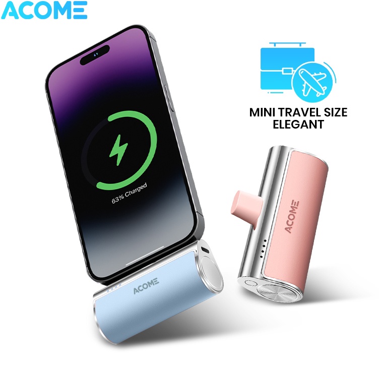 ACOME Mini Powerbank Portable AP45C  AP45L Port TypeC Lightning 2A Travel Size Light blue  Garansi 1