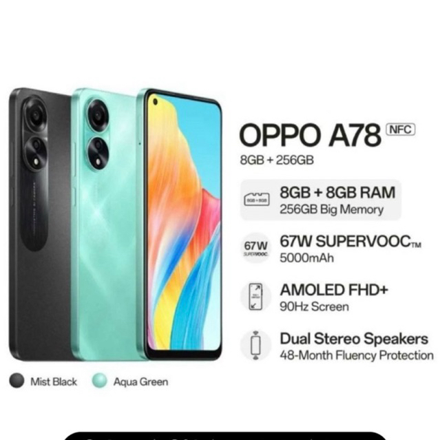 (HP BARU) OPPO A78 NFC RAM 16Gb*+256GB