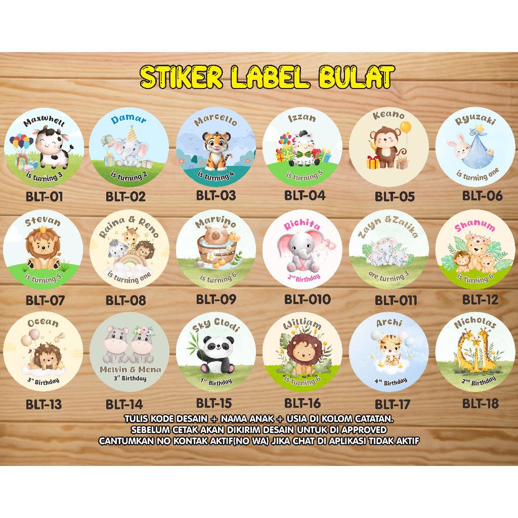 

Stiker Label Bulat Ulang Tahun Anak Motif Animal