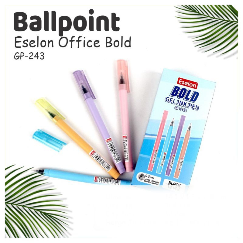 Pulpen Gel Pastel Office Eselon / 12 Buah Pulpen Eselon Bold GP-243