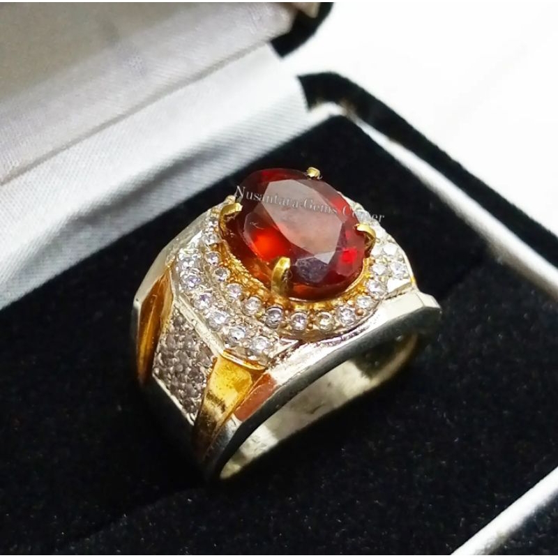 Batu Cincin Red Garnet / Hessonite Garnet Opal Cutting Permata Mewah Ring Micro Setting Semi Perak T