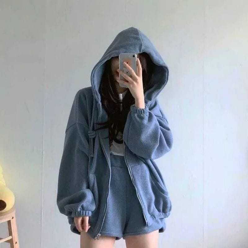 BEST SELLER SETELAN WANITA SWEATER DEWASA DAN CELANA NO TANKTOP KOREAN STYLE HOODIE ZIPPER ONESET