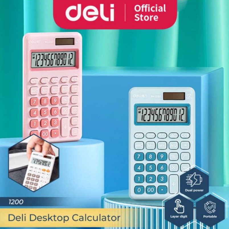 

ART L8J7 Deli Mini Desktop Calculator Kalkulator Meja Mini Portable Dual Power 3 Warna 12
