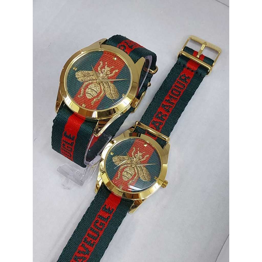 Jam Tangan Pria Wanita Analog Kulit Gucci Lebah Mewah Elegan Grade Super