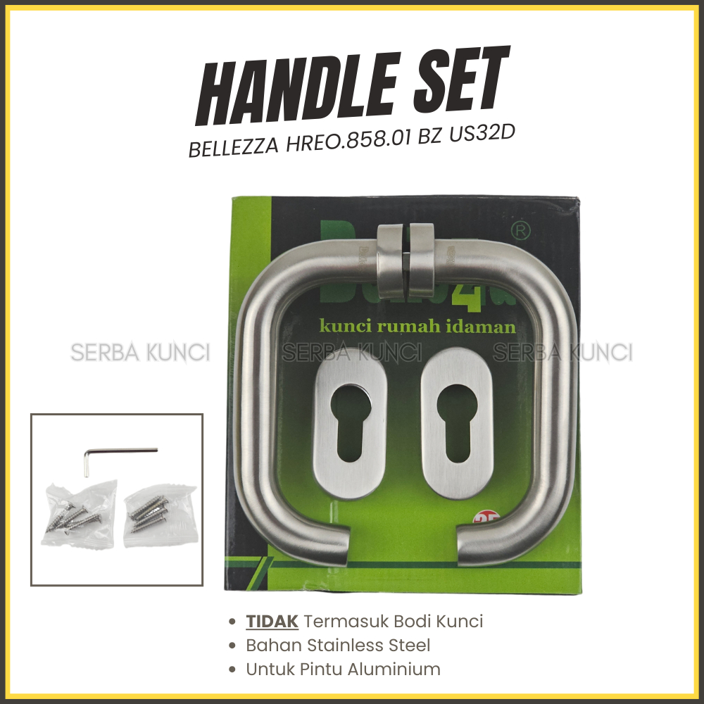 Bellezza Kunci Pintu Aluminium HREO.858.01BZ US32D Pintu Rumah Kamar Gagang Handle Ukuran Besar HRES