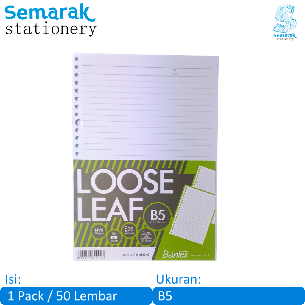 

Bantex 8600 Loose Leaf Isi Kertas Binder B5 [1 Pack / 50 Lembar]