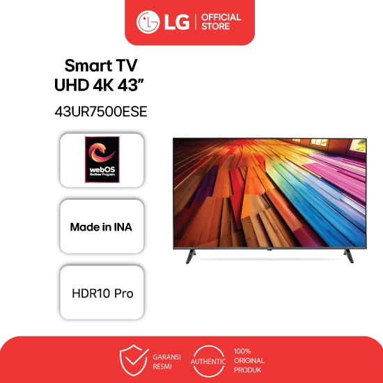 LG Televisi / SMART TV UHD 4K 43" - 60Hz Dengan AI ThinQ HDR10 - HDR10 Black - Model 43UR7500ESE