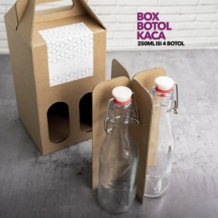 

Kardus jinjing Botol Kaca 250ML isi 4 Botol Box Tenteng Kemasan hampers packaging bottle 250 ml harga per 10pcs
