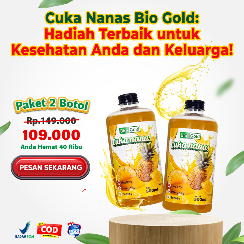 

CUKA NANAS BIO GOLD 500ml 2 PCS With Mother Fermentasi Organik Bantu Turunkan Gula Darah Diabetes