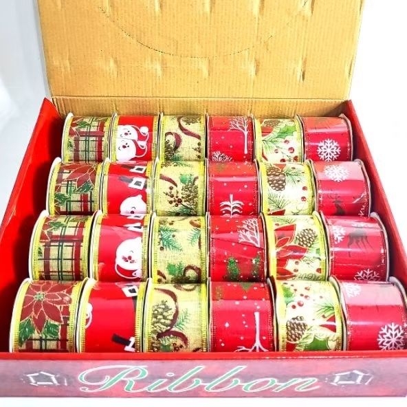 

Pita Natal Craft Motif Bunga Santa Pita Natal Hiasan Kado Christmas Ribbon Dekorasi Pohon Natal Termurah