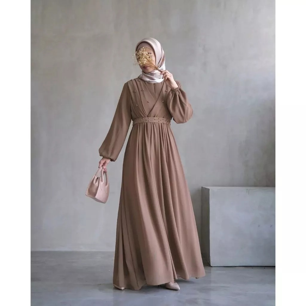 Mutiara Dress Gaudy Maxi Gamis Ceruty Babydoll Theressa Dress Wanita Kondangan Muslimah Busui