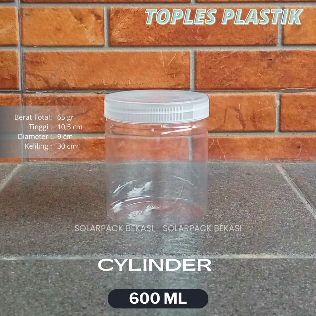Toples plastik PET 600ml silinder cylinder jar tabung kue snack cookies tutup ulir warna-warni - PR