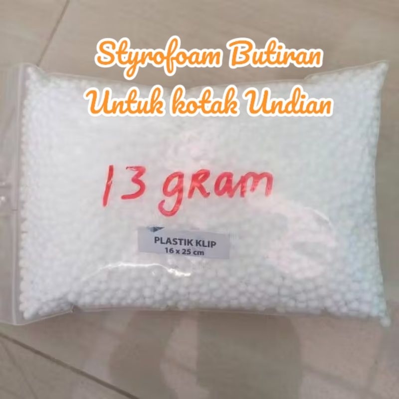 1 pcs | PILUS styrofoam butiran 13 gram | u/ kotak undian, floam Putih, slime Sterofoam gabus butira