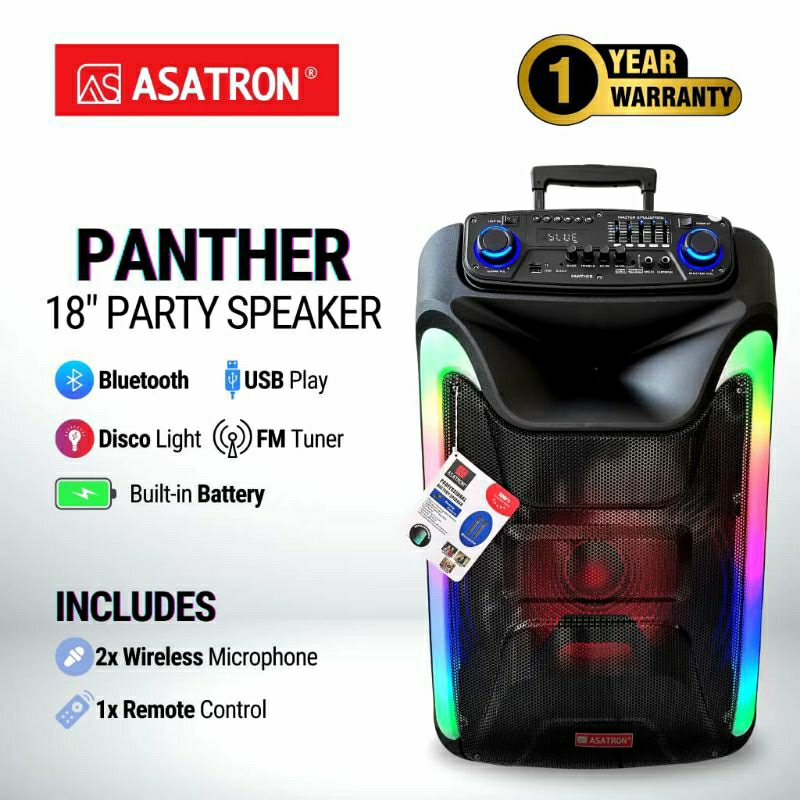 ASATRON PANTHER ( HT 8902 UKM) 18 INCH SPEAKER PROFESIONAL PARTY PORTABLE KARAOKE INCLUDE MIC WIRELE