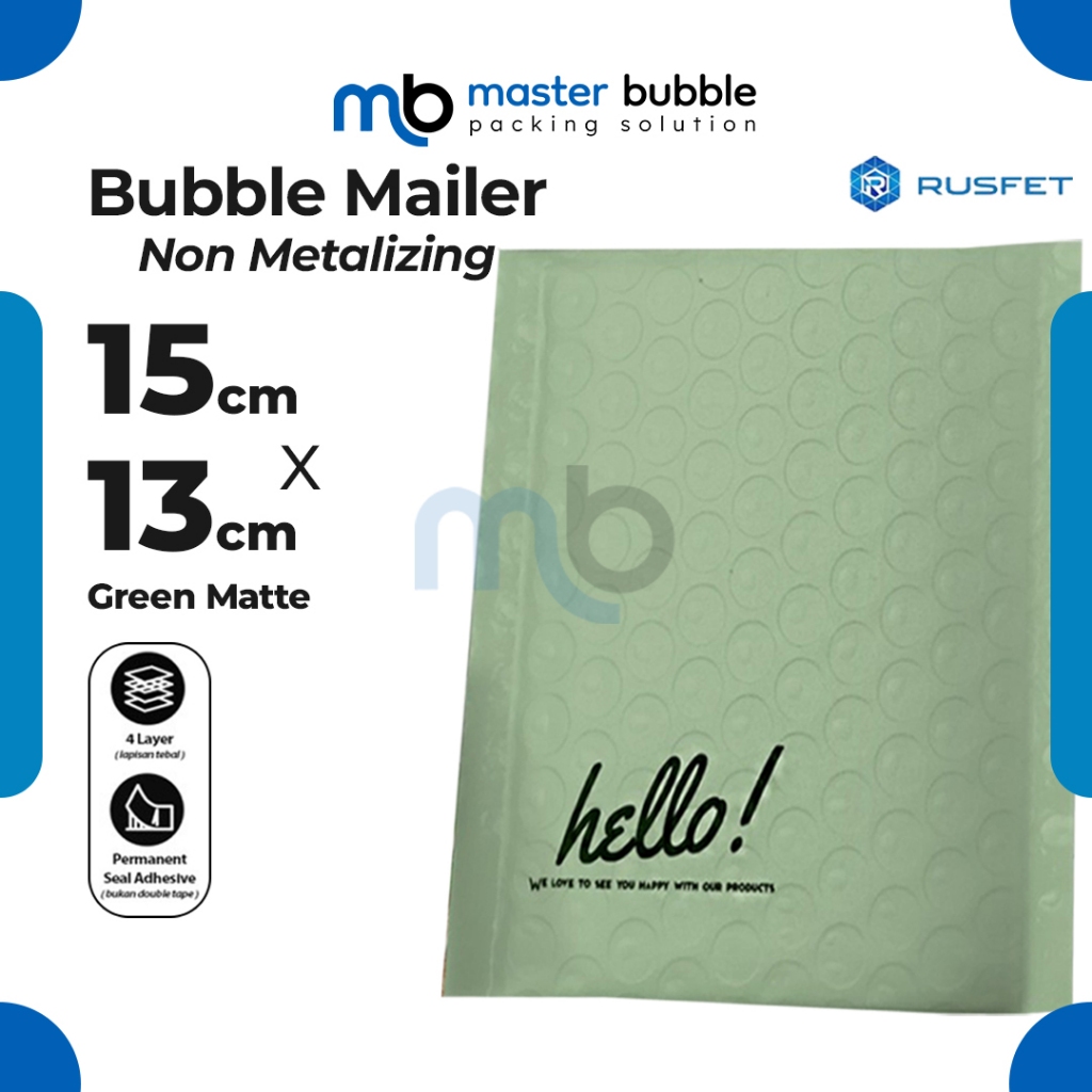 Amplop Envelope Bubble Mailer Hijau 15 x 13 cm / Security Bag Mailer  - Rusfet Harga Ecer Satuan