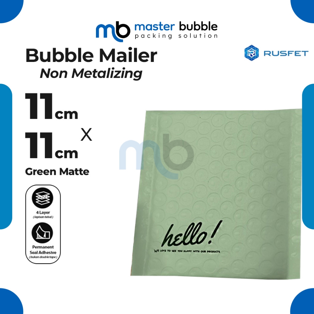 Amplop Envelope Bubble Mailer Hijau 11 x 11 cm / Security Bag Mailer  - Rusfet Harga Ecer Satuan