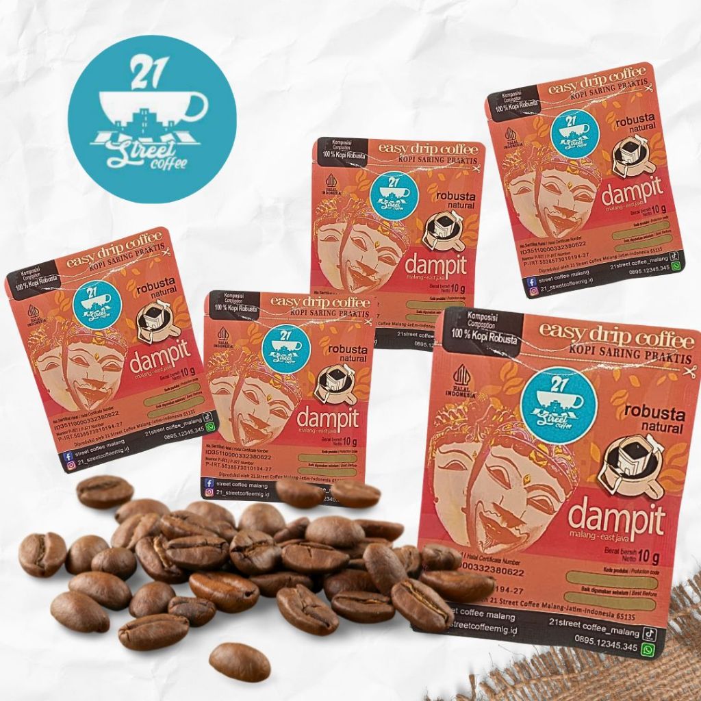 

21StreetCoffee Drip Bag Coffee Paket 5in1 Kopi Drip Robusta Dampit isi 5 Sachet Paket Hemat