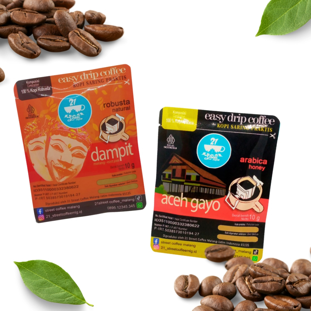 

21StreetCoffee Drip Bag Coffee Paket 2in1 Mix Kopi Drip Arabika Gayo Robusta Dampit Paket Sejoli