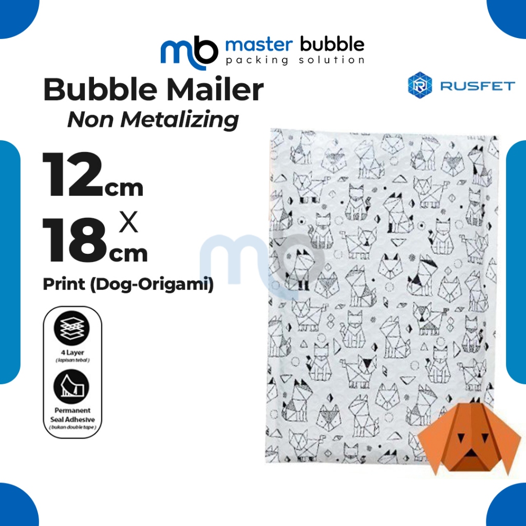 Amplop Envelope Bubble Mailer Dog Origami 12 x 18 cm/ Security Bag Mailer Rusfet Harga Ecer Satuan