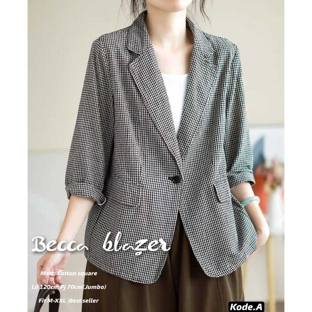 Becca Blazer Atasan Outer Wanita Jumbo Ld 120 Big Size XXL Premium Katun Kotak