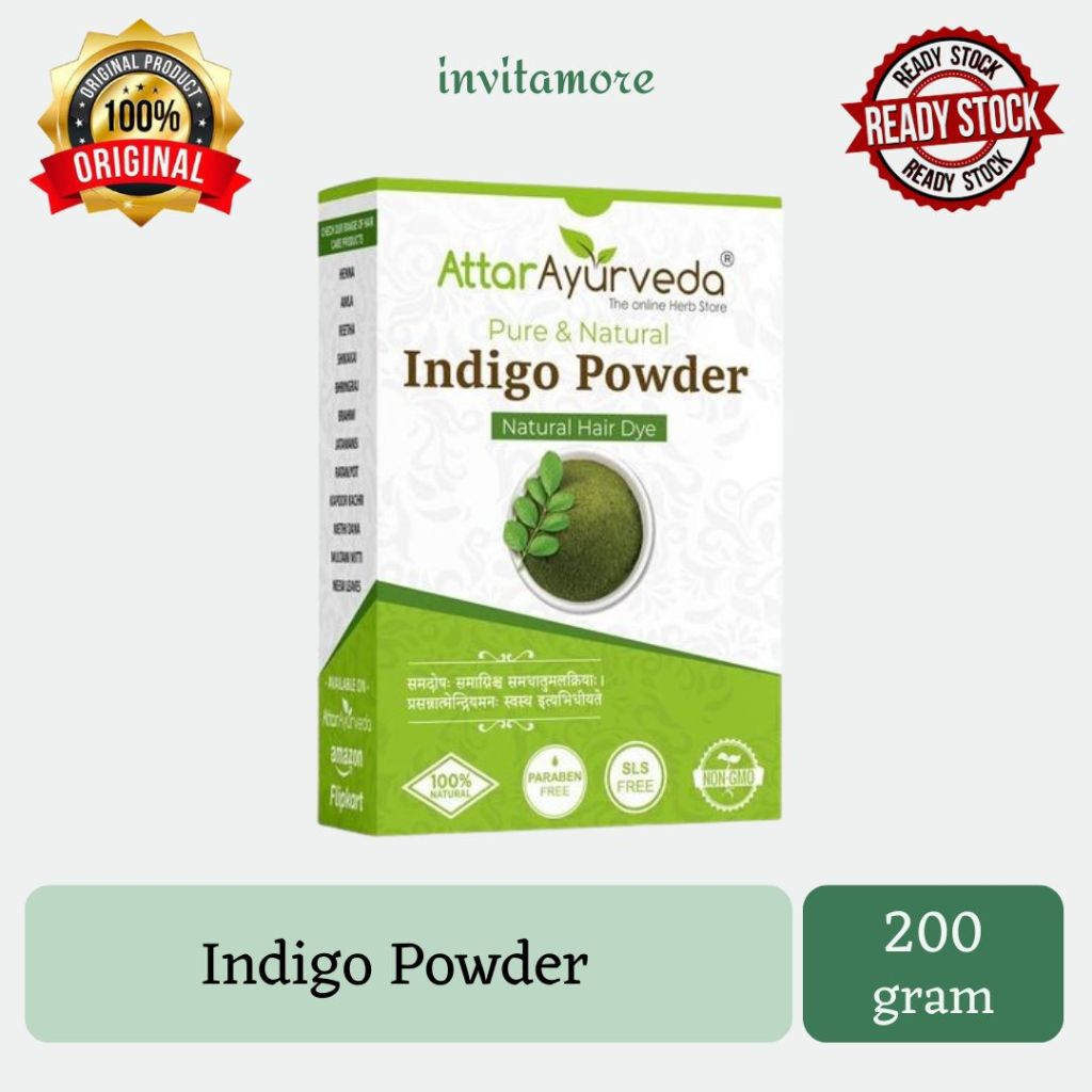 Indigo Powder 200 gram Attar Ayurveda Pewarna Cat Rambut Alami Natural Hair Dye Uban