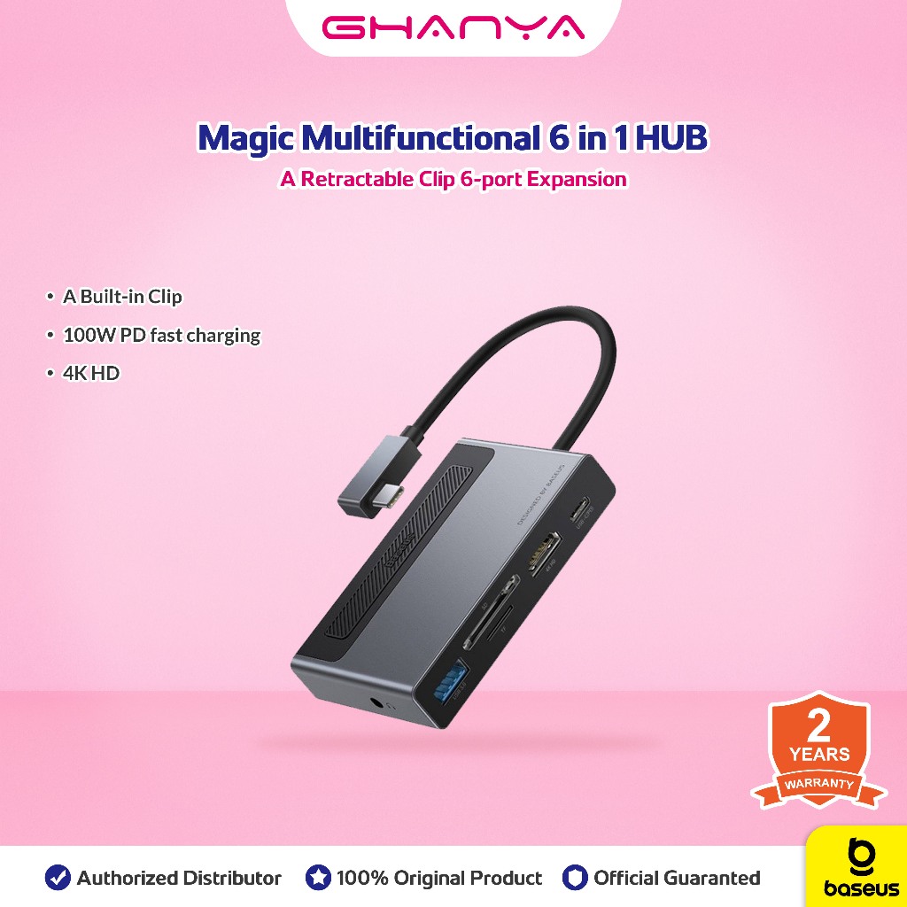 Baseus Original Magic Multifunctional 6 in 1 HUB Type C to 4K HDMI 100W USB 3.0 Jack Audio 3.5mm TF 