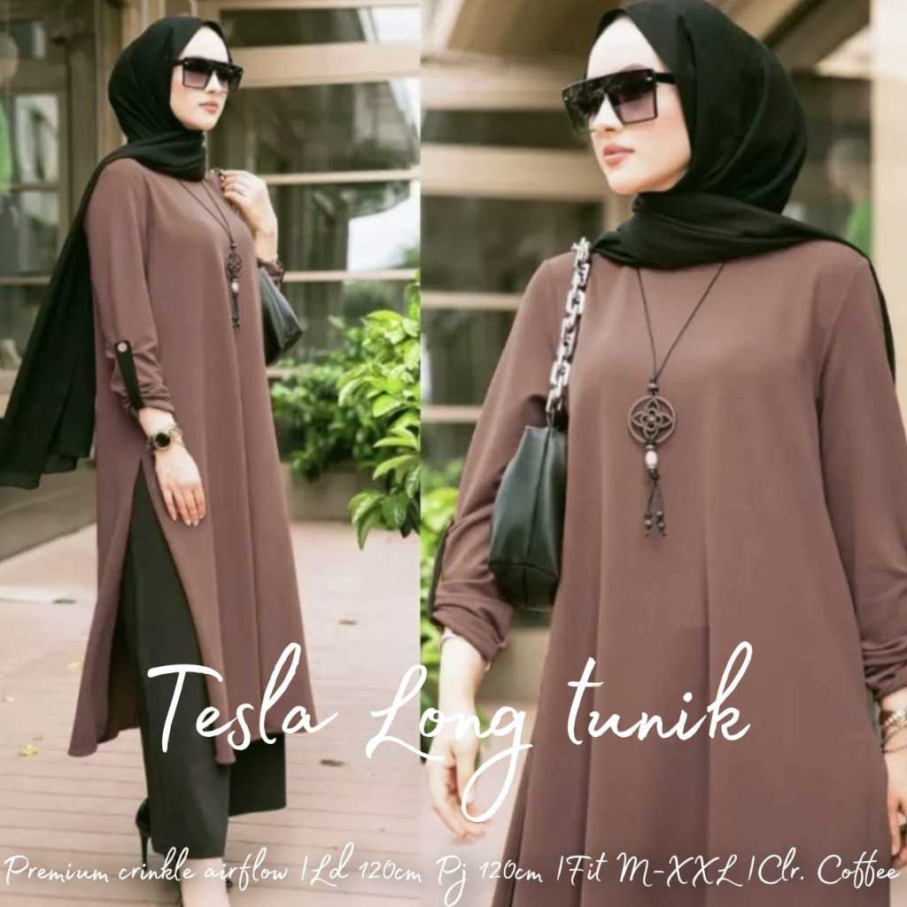 Tesla Long Tunik Baju Atasan Wanita Ld 120 XXL Polos Daily Premium